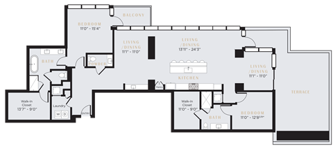Floor plan for 2 beds, 2.5 baths, 2284 sqft
